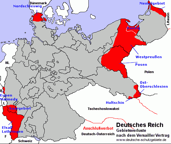 German Empire in 1919 (loss of area after WWI)