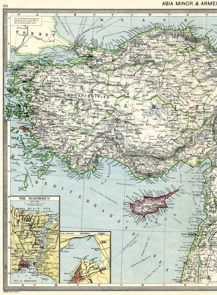 From Harmsworth Atlas and Gazetteer, London, 1909, Scale: 1:3,500,000Download the Hi Res Map and view the Gazetteer