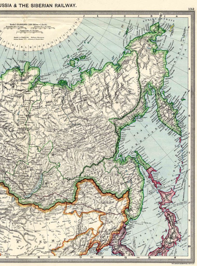 From Harmsworth Atlas and Gazetteer, London, 1909, Scale: 1:15,850,000Download the Hi Res Map and view the Gazetteer