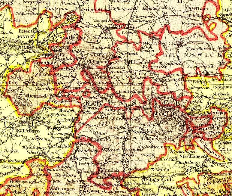 From Blackie & Sons Atlas (Edinburgh, 1882) Scale: 1:1,800,000 (or one inch equals about 28 miles)