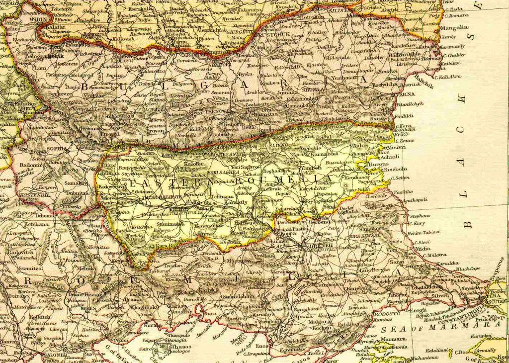 From Blackie & Sons Atlas (Edinburgh, 1882), Scale: 1:3,200,000 (or one inch = about 50 miles)