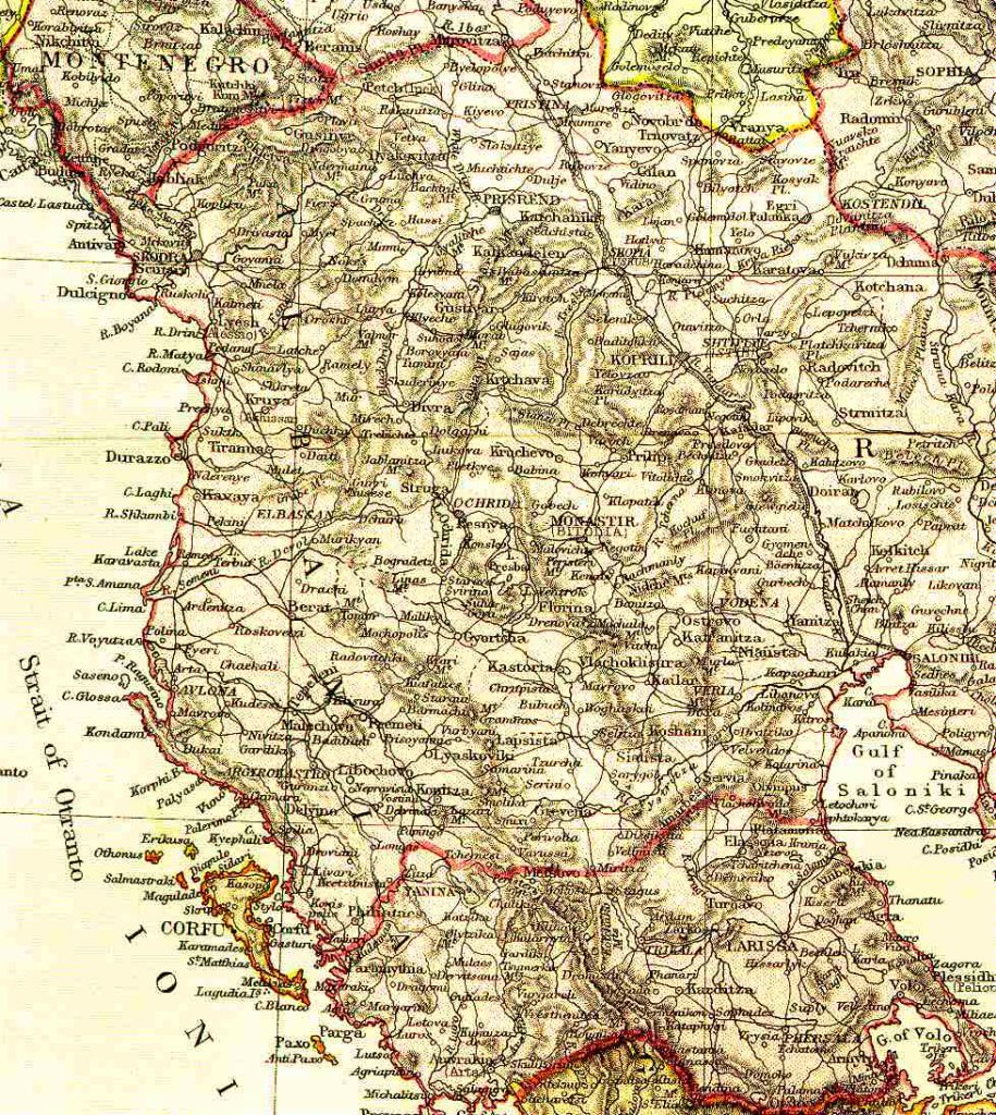 From Blackie & Sons Atlas (Edinburgh, 1882), Scale: 1:3,200,000 (or one inch = about 50 miles)