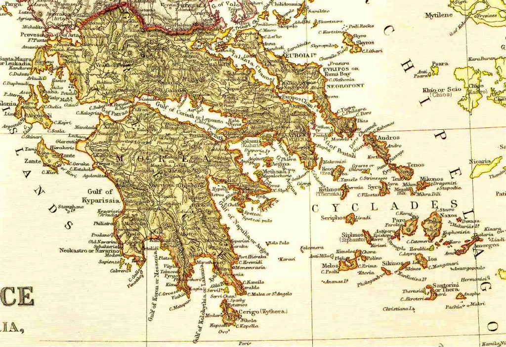 From Blackie & Sons Atlas (Edinburgh, 1882), Scale: 1:3,200,000 (or one inch = about 50 miles)