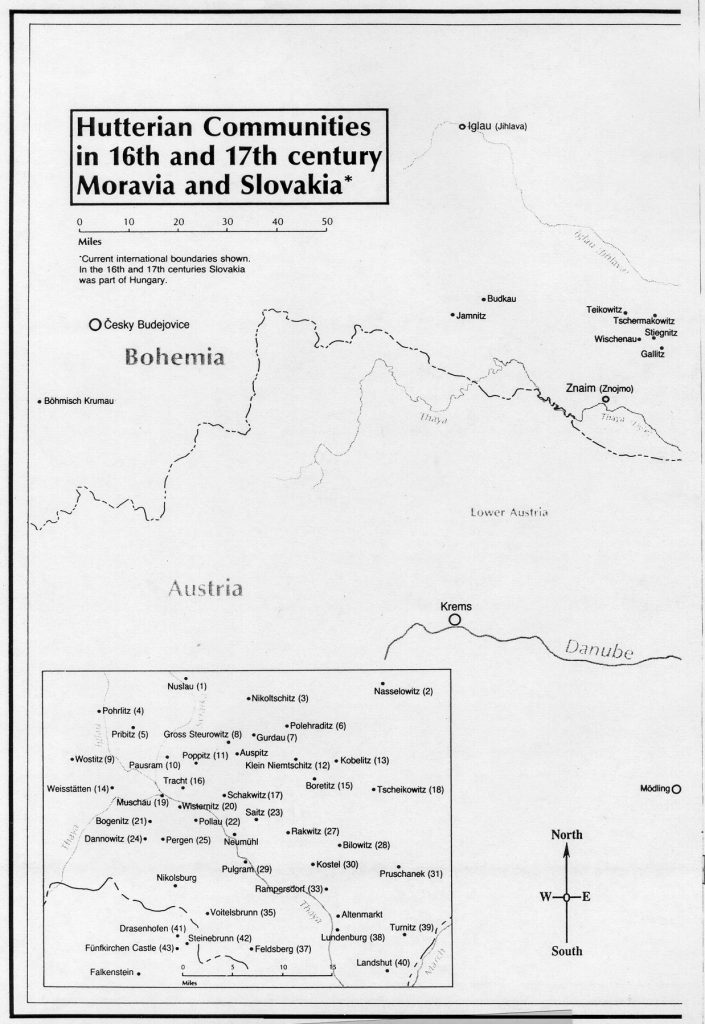 From The Chronicle of the Hutterite Brethren - I page 821 (Scale: one inch = about 23 miles)