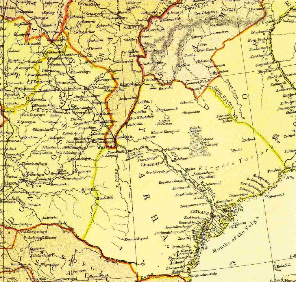 From Blackie & Sons Atlas (Edinburgh, 1882), Scale: 1:6,100,000 (or one inch equals about 96 miles)