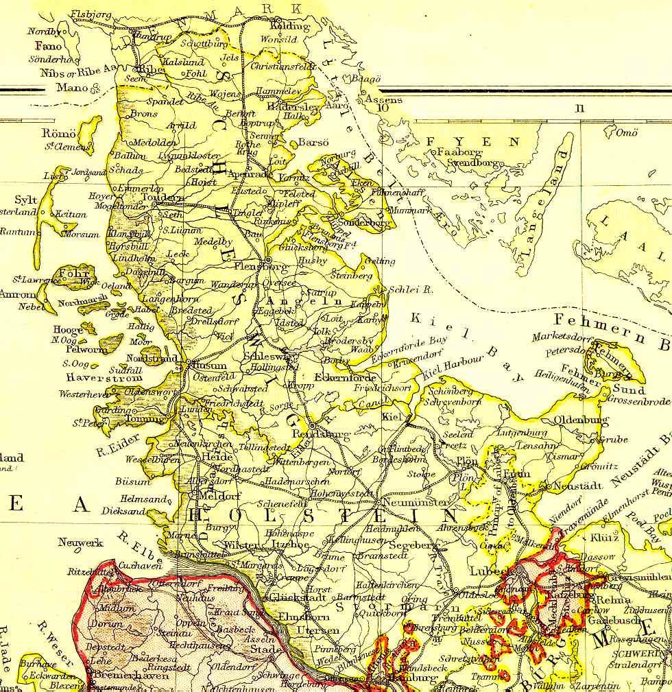 From Blackie & Sons Atlas (Edinburgh, 1882), Scale: 1:1,800,000 (or one inch equals about 28 miles)