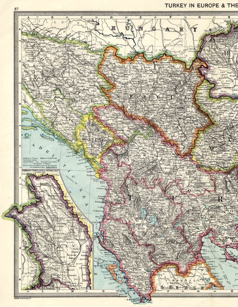 From Harmsworth Atlas and Gazetteer, London, 1909, Scale: 1:2,150,000Download the Hi Res Map and view the Gazetteer